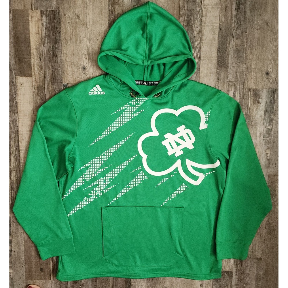 Adidas Hoodie Mens Medium Green Notre Dame Fighting Irish Shamrock Graphic Logo